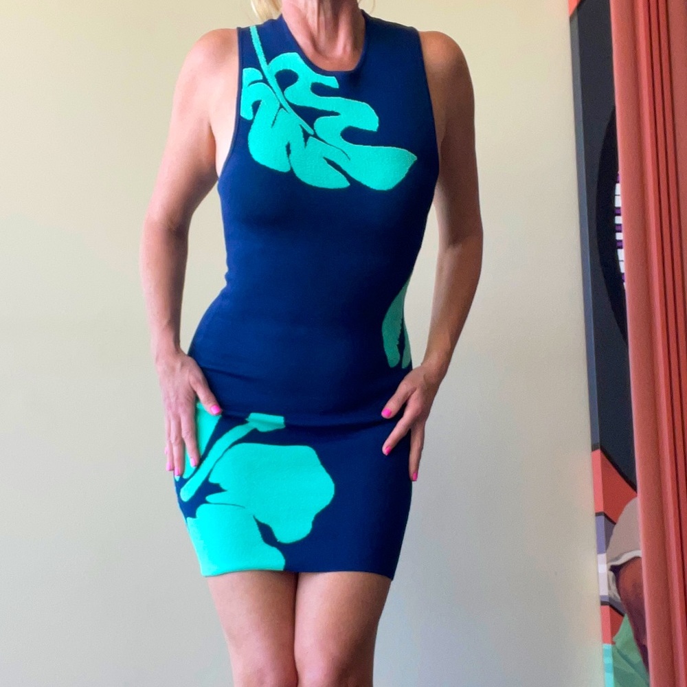 Staud Chili Knit Dress Hibiscus S Navy $250